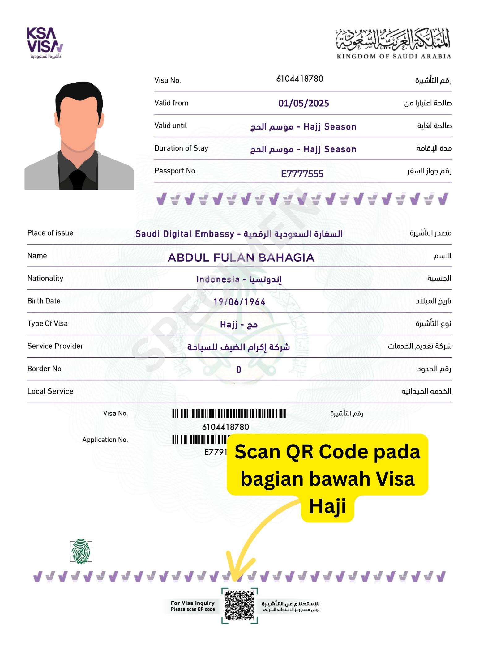 Contoh Visa Haji Furoda/Mujamalah Resmi